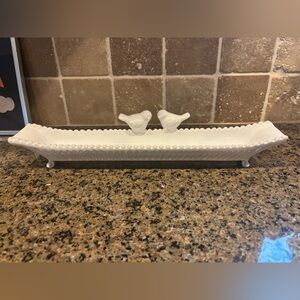 Mud Pie White Ceramic Bird Olive Dish Vanity Tray Cracker Boat